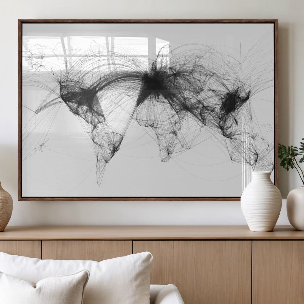 Flight Routes Air Traffic Map Canvas Wall Art, World Flight Routes Print