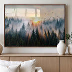 Abstract Forest Wall Art, Serene Nature Canvas Print with Misty Forest Design for Modern Home Decor