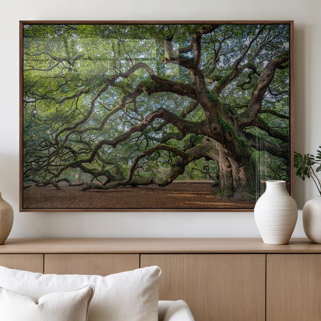 Historic Tree Wall Art | Framed Mossy Branch Canvas Artwork