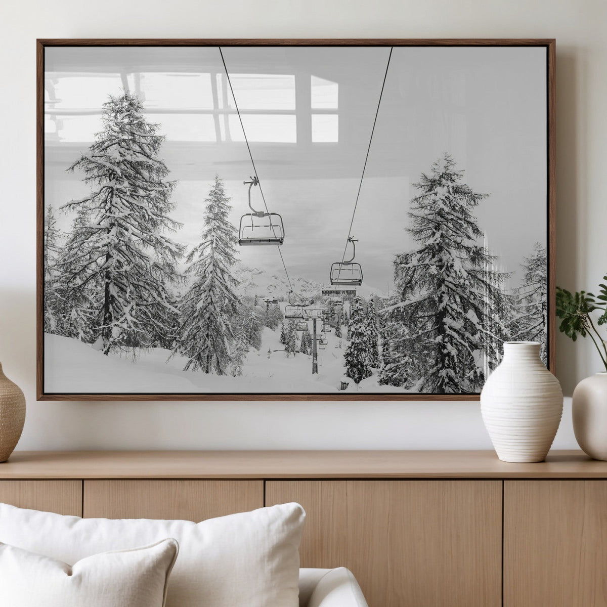 Ski Lift Wall Art | Framed Snowy Mountain Canvas Artwork