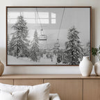 Snowy Ski Lift Wall Art | Framed Winter Forest Canvas