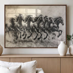 Running Horses Wall Art Canvas Print, Framed Monochrome Galloping Herd Sketch