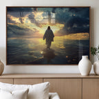 Jesus Walks Wall Art Canvas Print Framed Divine Sunset Art