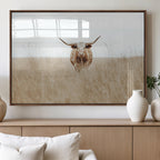 Texas Longhorn Wall Art Canvas Print, Framed Lone Cattle and Longhorn Bull Scene