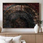 Dark Wood Ring Wall Art Canvas Print, Framed Abstract Tree Slice Print, Rustic Wood Grain Decor
