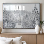 Snowy Ski Lift Wall Art | Framed Winter Mountain Canvas