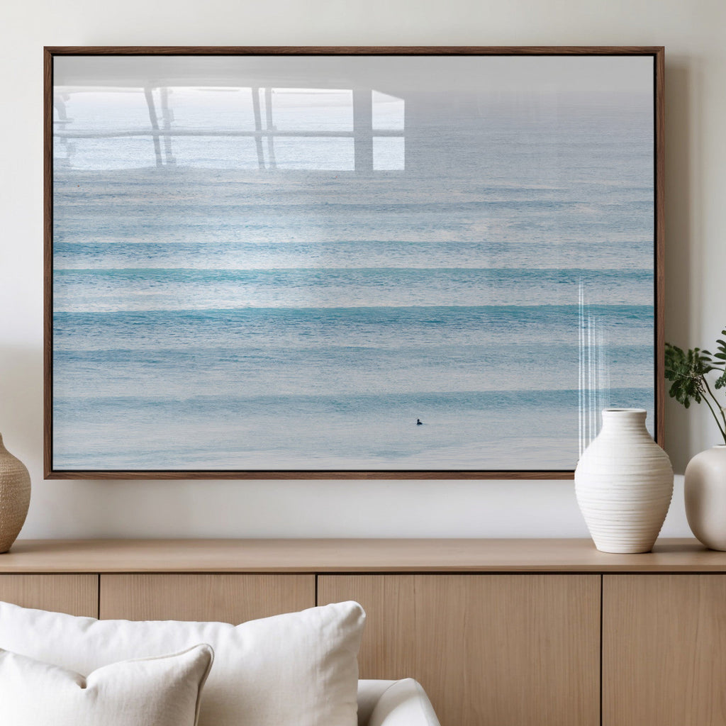 Ocean Wave Surfer Wall Art | Framed Minimal Seascape Canvas
