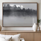 Surfer Fog Wall Art Canvas Print, Framed Foggy Beach and Coastal Surf Scene