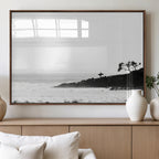 Surfer Cliffs Wall Art Canvas Print, Framed Black White Beach and Ocean Waves