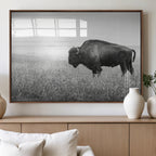 Bison Wall Art Canvas Print, Framed Rustic Wildlife Scene with Wild Buffalo