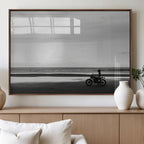 Motorcycle Beach Wall Art Canvas Print, Framed Vintage Biker Silhouette Artwork