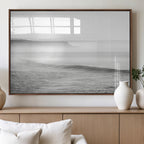 Black and White Seascape Wall Art Canvas Print, Framed Misty Ocean Waves