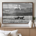 Wild Horses Wall Art | Framed Black White Mountain Canvas