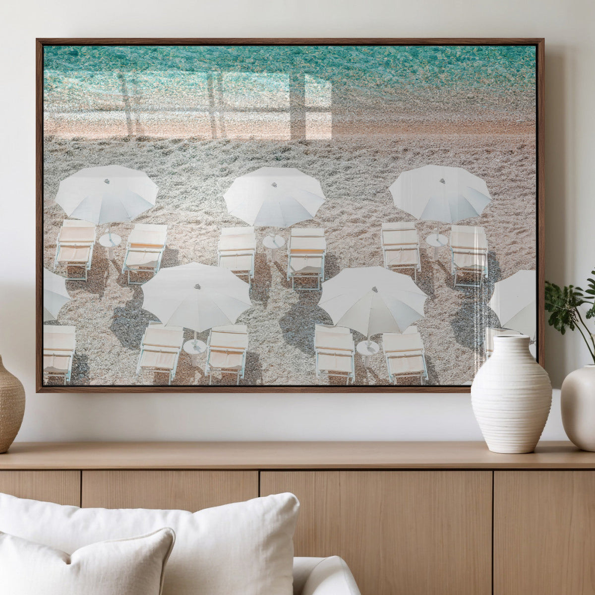 Calm Beach Wall Art | Framed Turquoise Water Canvas Artwork