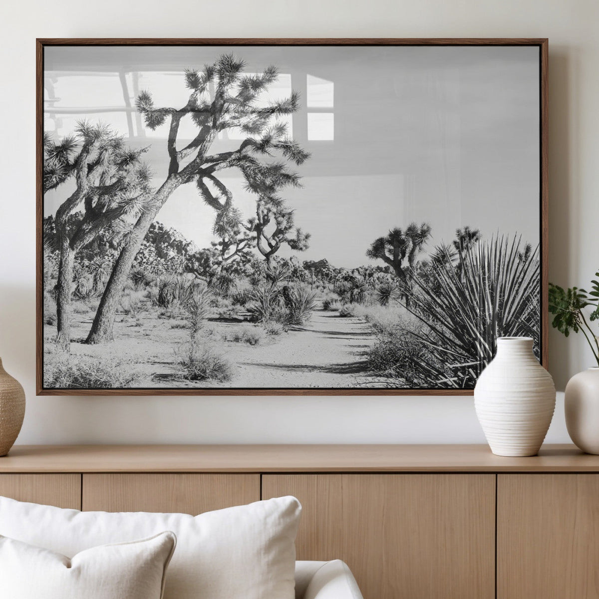Joshua Tree Wall Art | Black & White Canvas Print, Nature Serenity Decor