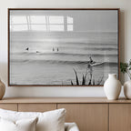 Surfer Silhouette Wall Art | Framed Calm Ocean Canvas