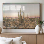 Desert Cactus Wall Art Canvas Print, Framed Baja Desert Art, Pastel Southwestern Decor