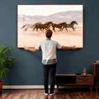 Wild Horse Wall Art Canvas Print, Framed Rustic Western Art, Desert Horse Scene