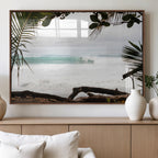 Tropical Surf Wall Art Canvas Print, Framed Palm Tree View Art, Boho Beach House Decor