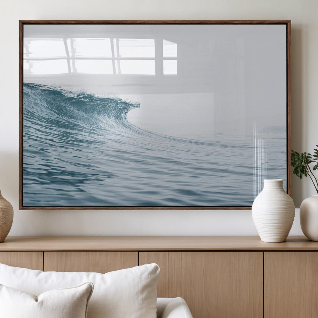 Ocean Wave Wall Art Canvas Print, Framed Coastal Decor Art, Modern Minimalist Ocean
