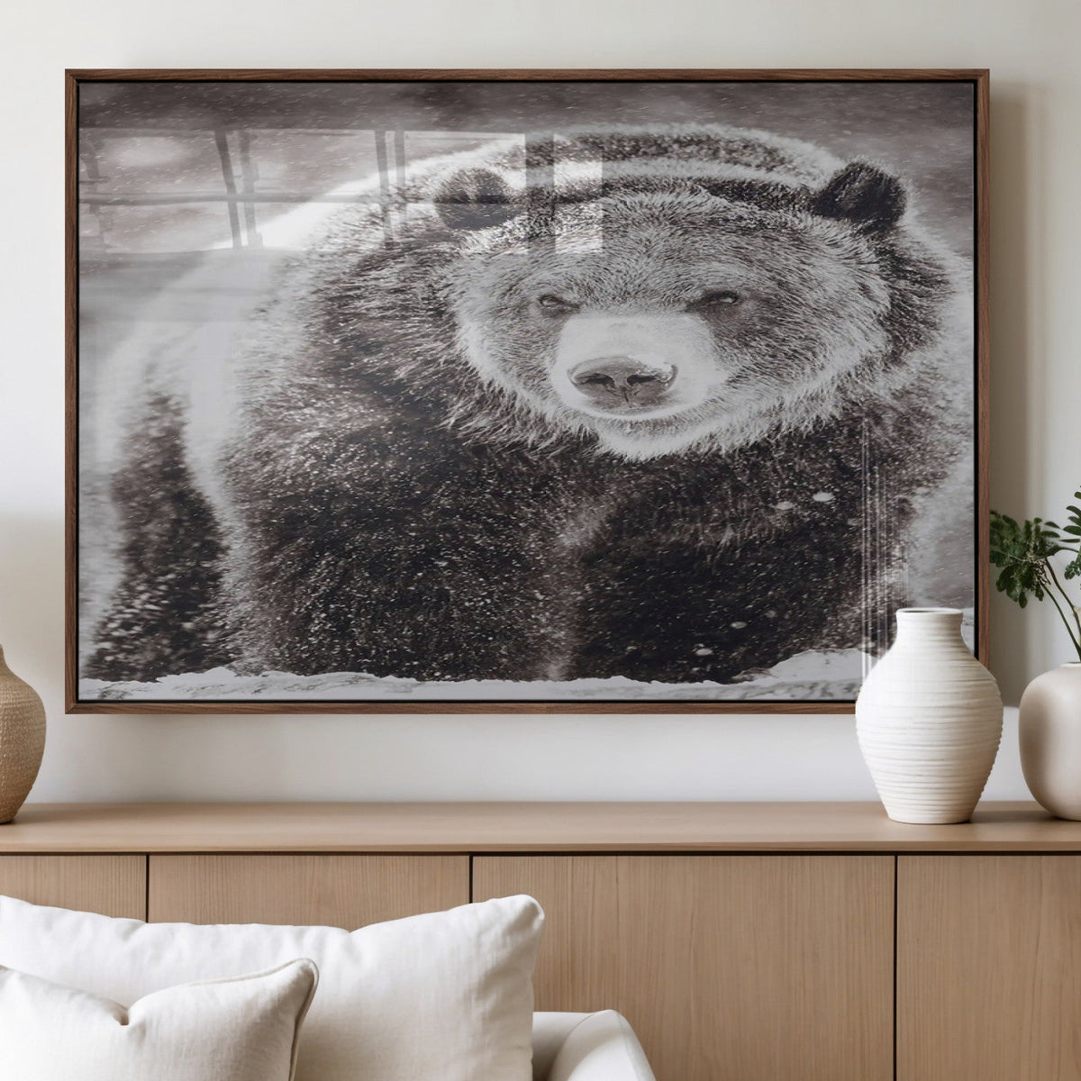 Grizzly Bear Wall Art Canvas Print, Framed Rustic Lodge Art, Wildlife Photography