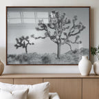 Joshua Tree Wall Art Canvas Print, Framed Black and White Desert Landscape Artwork