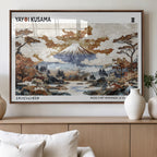 Modern Japanese Wall Art Canvas Print, Framed Abstract Mount Fuji Landscape, Yayoi Kusama Canvas Wall Art