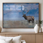 Elk Wall Decor Canvas Print, Framed Rustic Wildlife Art, Mountain Elk Landscape