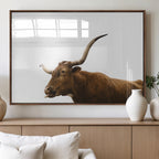 Longhorn Cow Wall Art Canvas Print, Framed Rustic Texas Bull Animal Decor