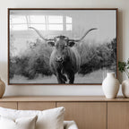 Longhorn Photography Wall Art Canvas Print, Framed Western Cow Texas Ranch Decor