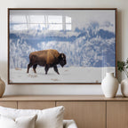 Bison Snow Wall Art Canvas Print, Framed Wildlife Scene, Western Ranch Style Decor