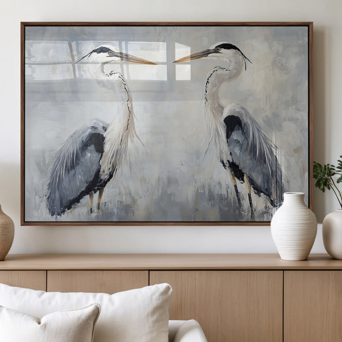Heron Wall Art Canvas Print, Framed Bird Canvas Decor, Nature Inspired Coastal Art