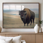 Bison Wall Art Canvas Print, Framed American Buffalo Rustic Western Artwork