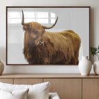 Highland Cow Wall Art Canvas Print, Framed Rustic Farmhouse Animal Portrait
