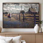 Texas Longhorn Canvas Wall Art Print, Framed Rustic Barn Farmhouse Decor