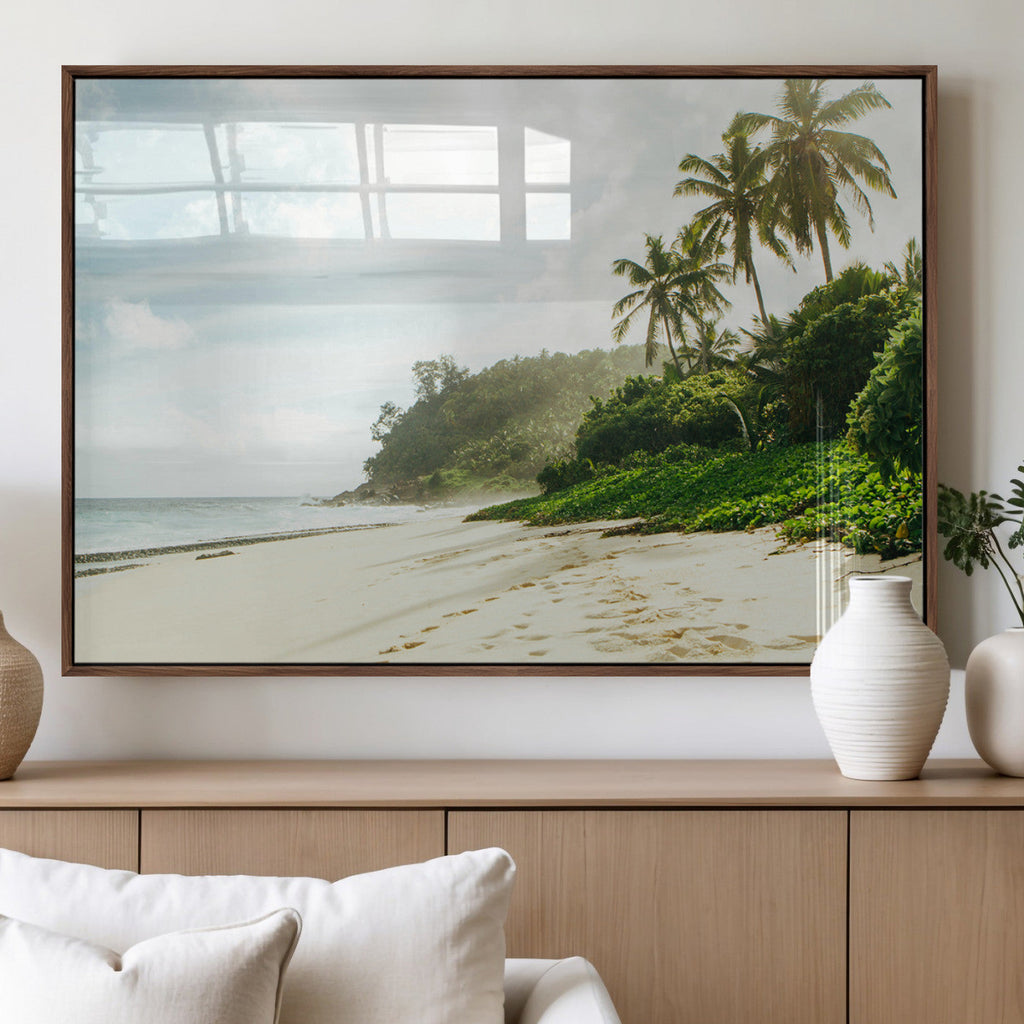 Relaxing Beach Wall Art Canvas Print, Framed Ocean View Coastal Serenity