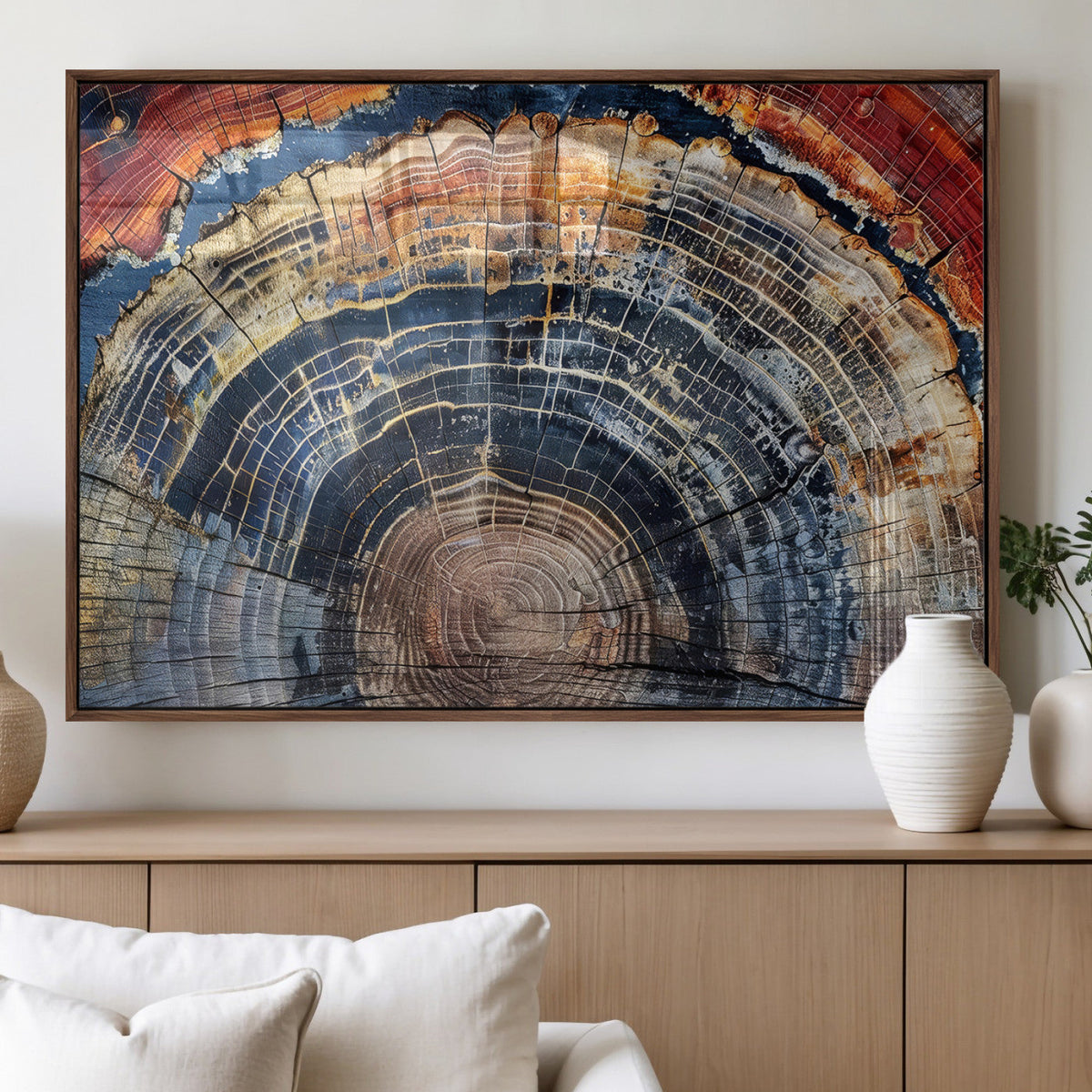 Tree Rings Wall Art Canvas Print, Framed Petrified Wood Art, Modern Rustic Decor