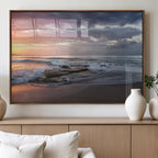 Golden Hour Wall Art Canvas Print, Framed Tranquil Waves Beach Sunset