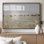 Bison Herd Wall Art Canvas Print, Framed Western Landscape with Bison in Grassland