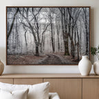 Winter Forest Wall Art Canvas Print, Framed Frosty Woodland with Misty Trees