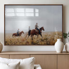 Western Cowboys Wall Art Canvas Print, Framed Horseback Riders on a Rustic Prairie