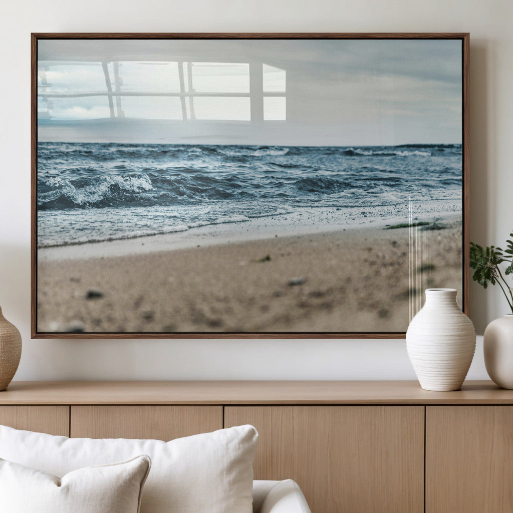 Ocean Wall Art Canvas Print, Framed Moody Seascape with Waves and Horizon