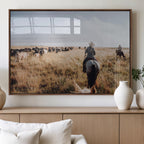 Western Wall Art Canvas Print, Framed Cowboy Cattle Drive Scene