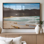 Tranquil Beach Wall Art Canvas Print, Framed Blue Ocean Waves on a Sandy Shore