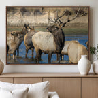 Wild Elk Wall Art Canvas Print, Framed Neutral Wildlife Scene