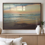 Sunset Seascape Wall Art Canvas Print, Framed Pastel Ocean View with Tranquil Shoreline