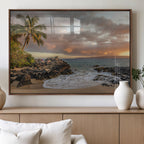 Tropical Beach Wall Art Canvas Print, Vibrant Hawaiian Sunset with Ocean Waves