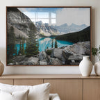 Canadian Rockies Wall Art Canvas Print, Framed Mountain Landscape with Turquoise Water