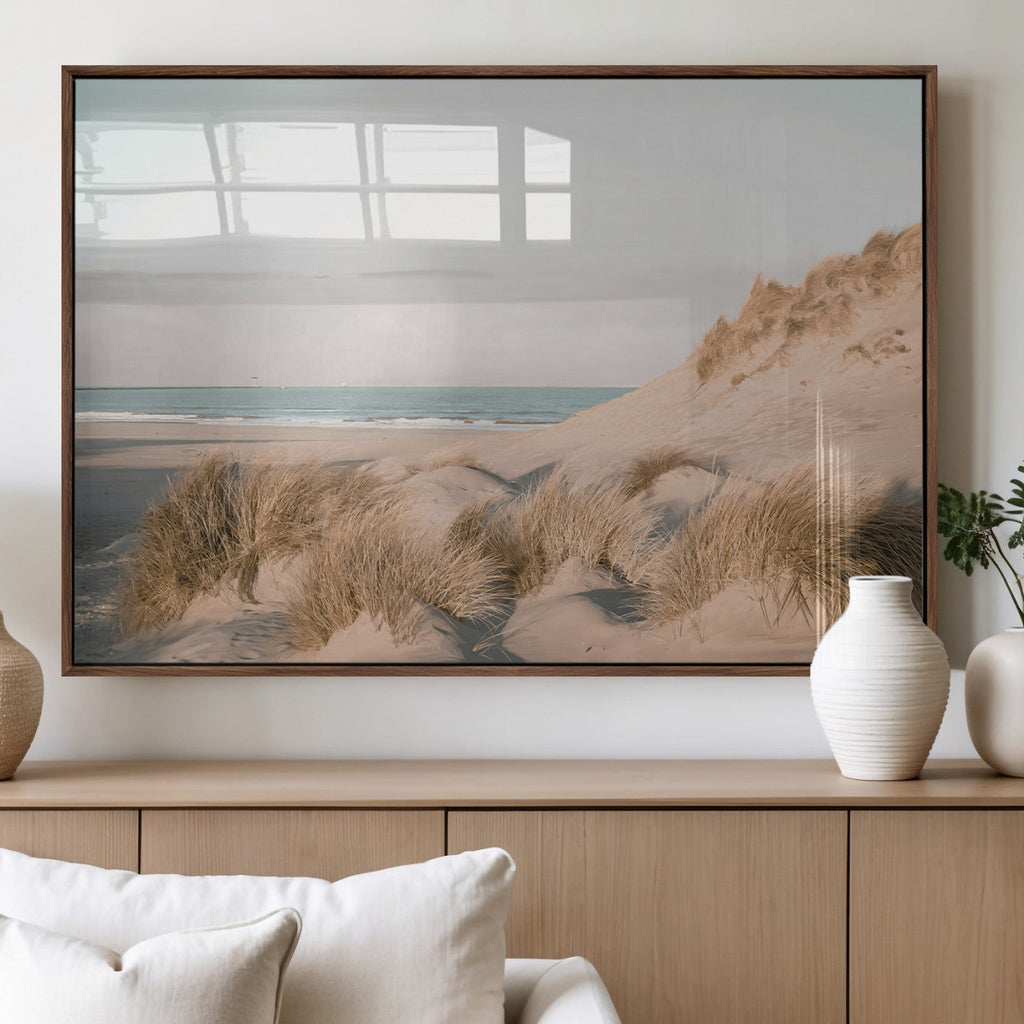 Beach Landscape Wall Art Canvas Print, Framed Sand Dune Photography, Minimalist Seascape Coastal Decor