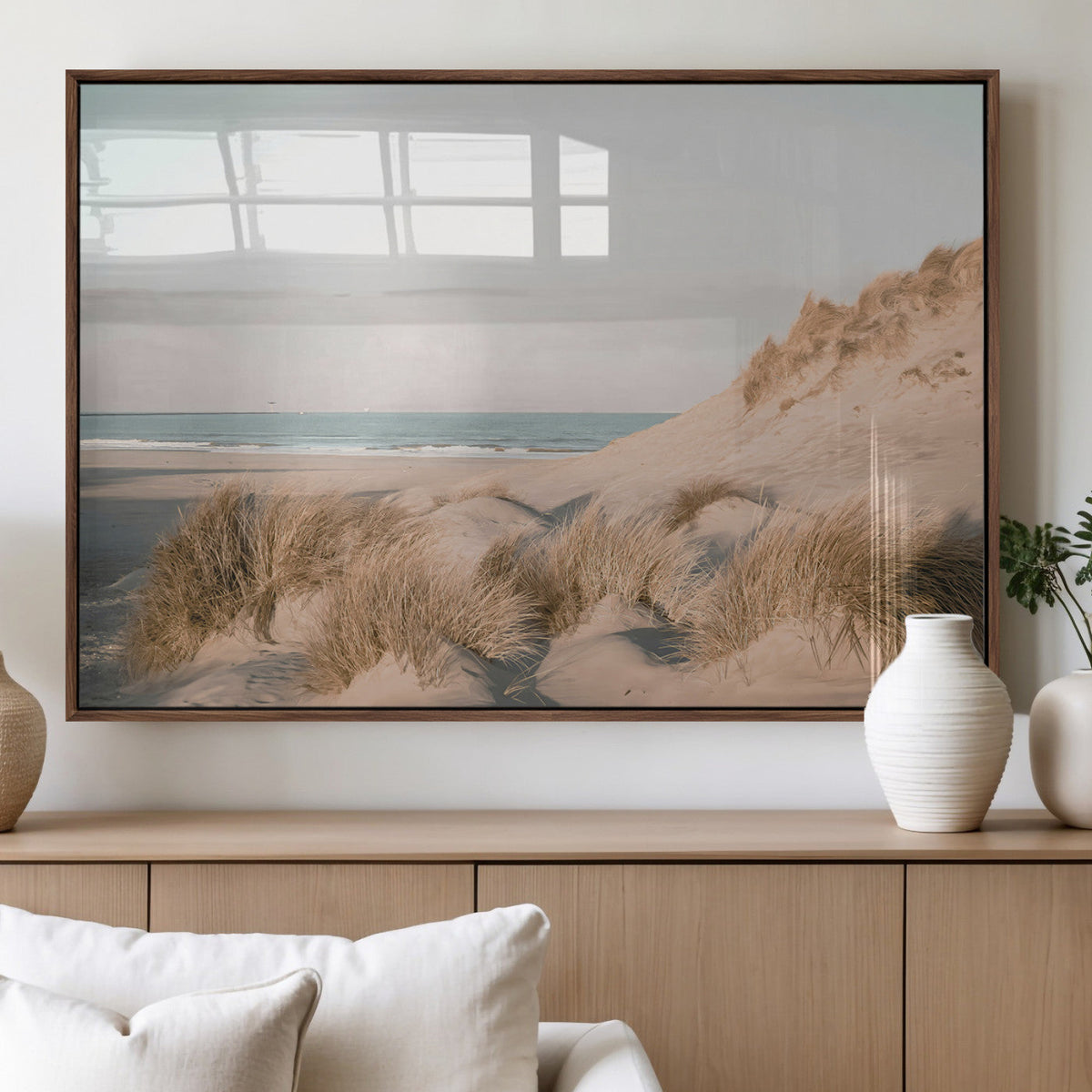 Beach Landscape Wall Art Canvas Print, Framed Sand Dune Photography, Minimalist Seascape Coastal Decor